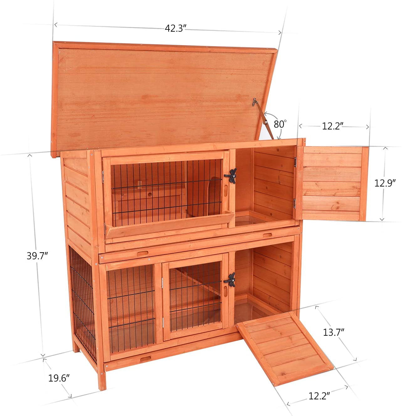 LAZY BUDDY Rabbit Hutch， Indoor Outdoor Wooden Bunny Cage with Waterproof Roof， Removable Tray