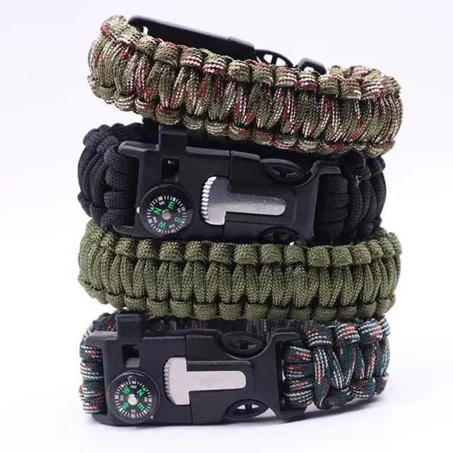 Outdoor Hiking Camping Survival Compass Bracelet Paracord Tactical Gear 550 Paracord Bracelet Buckles