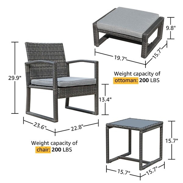 5Piece Patio Wicker Chat Set with Armchairs，Ottomans and Side Table