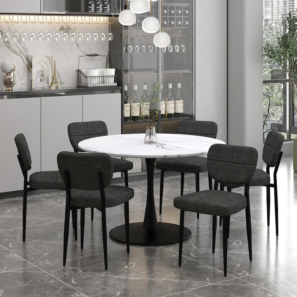 7pc Dining Set   Faux Marble and Black Table with Charcoal Chair