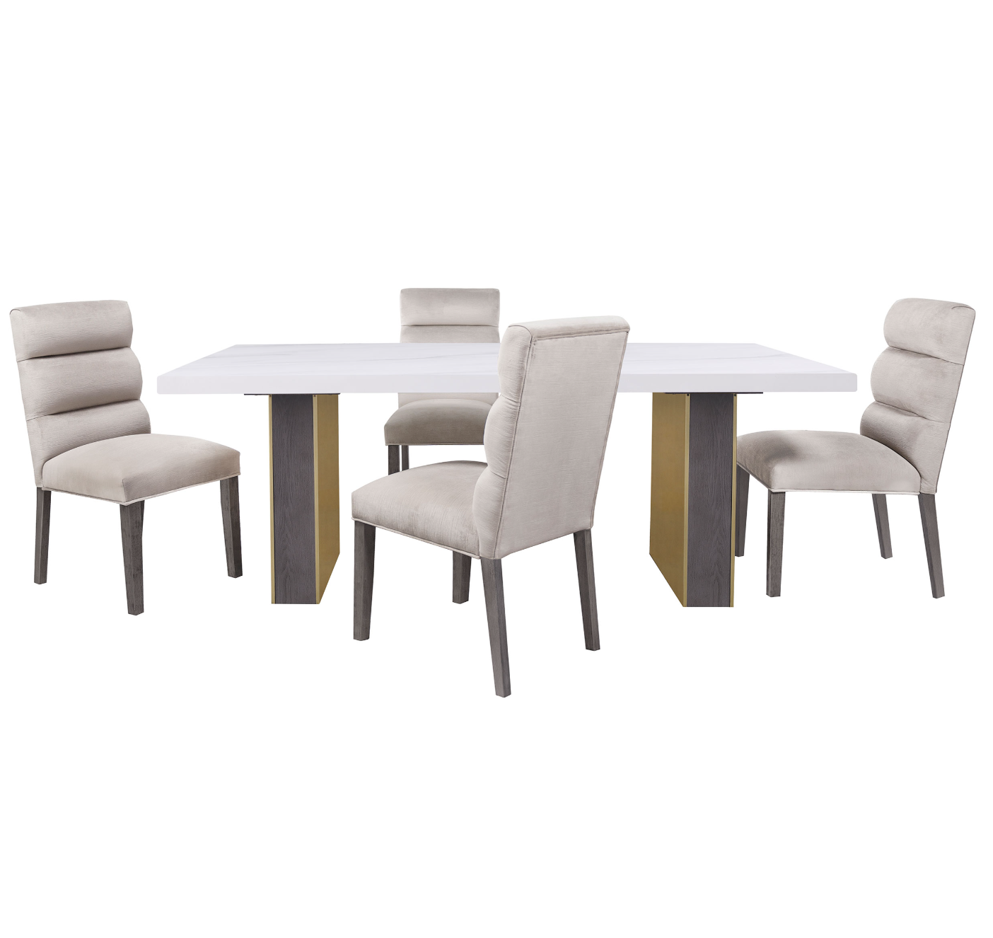 5 Pcs  Carla  Dining  With Cultured Carrara Marble Top White And Gold