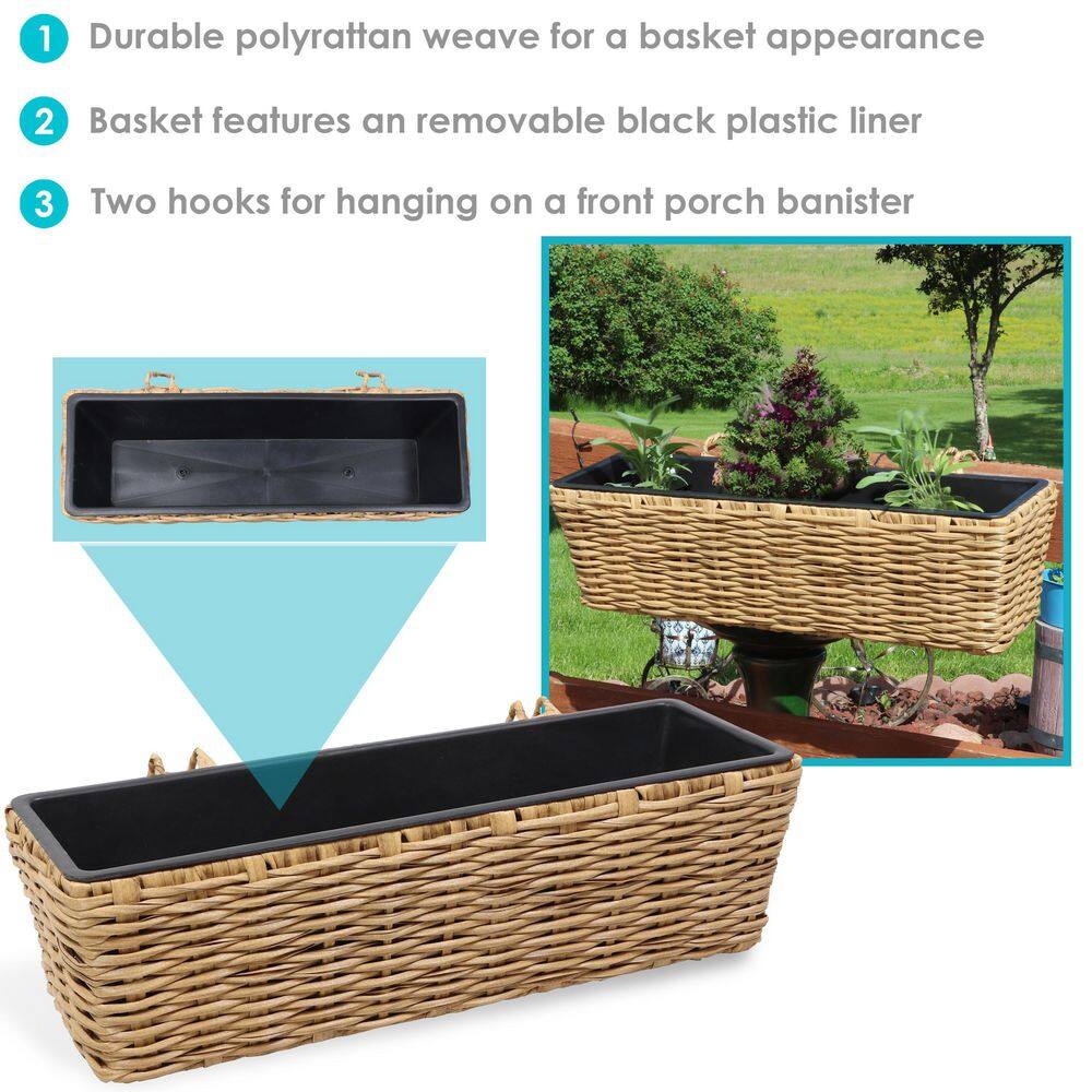 Sunnydaze Decor Sunnydaze Hanging Rectangle Polyrattan Rail Planter with Plastic Liner - Brown NHU-577