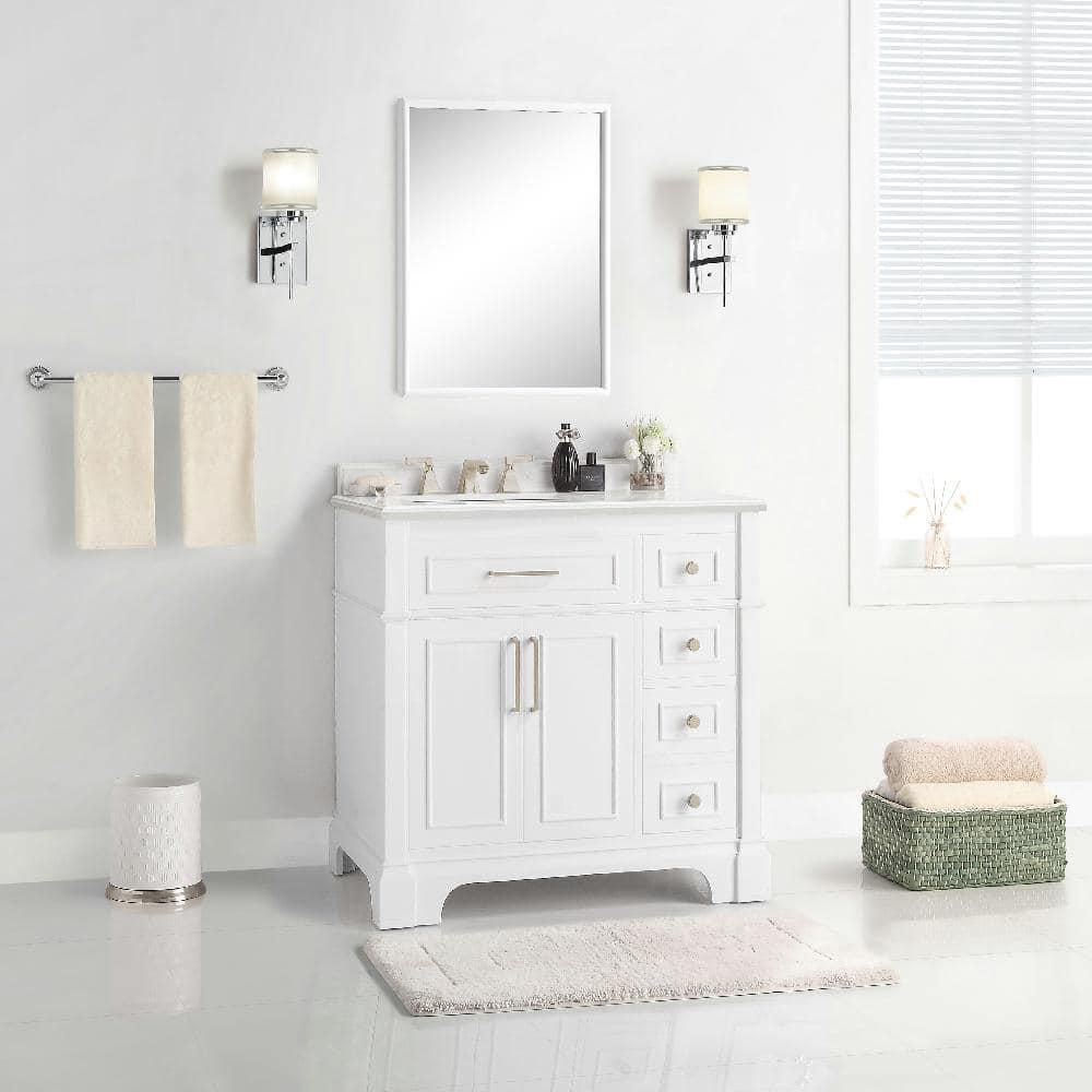 Home Decorators Collection Melpark 36 in W x 221 in D x 345 in H Freestanding Bath Vanity in White with White Cultured Marble Top