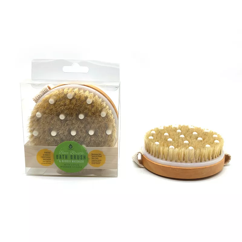 Pursonic Bath Brush and Rubber Massager with Lotus wooden handle