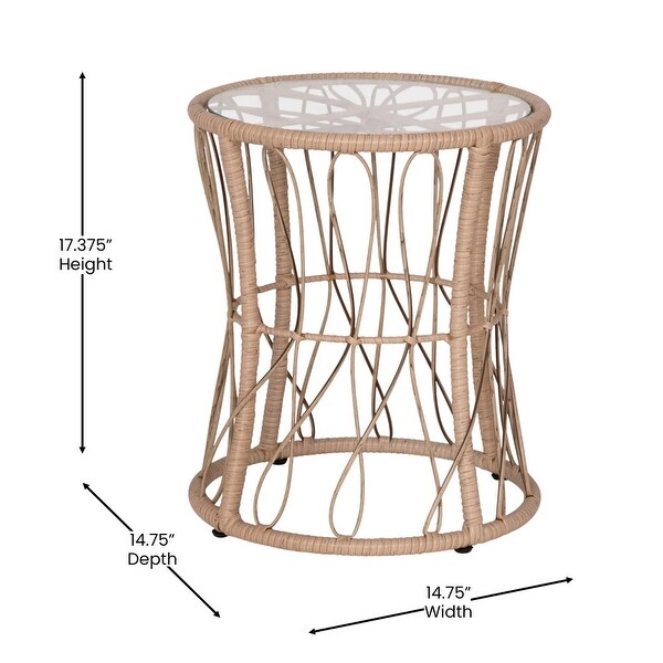 Indoor/Outdoor Rattan Rope Bistro Set，Glass Top Table and Cushions