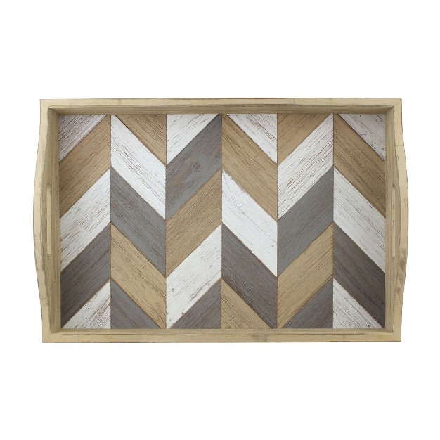 X 12 quot Country Rustic Wooden Chevron Serving Tray Brown Stonebriar Collection