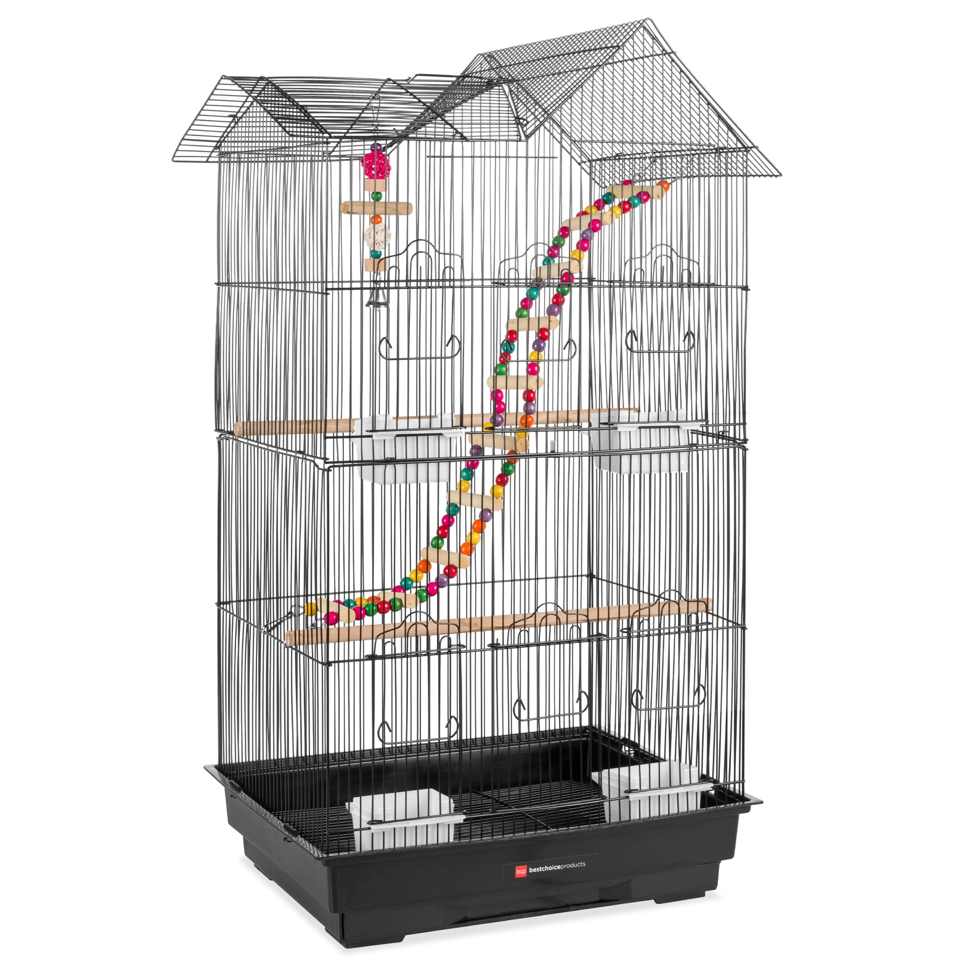 Best Choice Products 36in Indoor/Outdoor Iron Bird Cage for Parrot， Lovebird w/ Removable Tray， 4 Feeders， 2 Toys