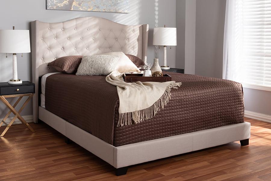 Baxton Studio Alesha Modern and Contemporary Beige Fabric Upholstered Queen Size Bed