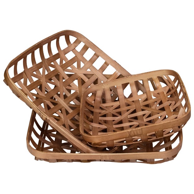 Northlight Set Of 3 Brown Square Lattice Tobacco Table Top Baskets