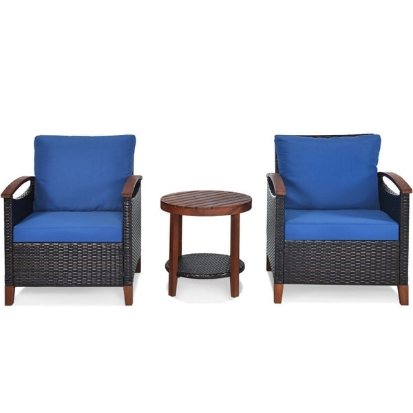 3Piece Patio Rattan Furniture Set with Solid Wood Frame