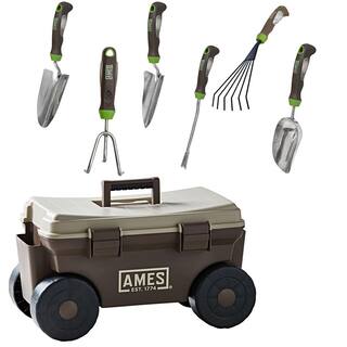 Ames 6-Piece Deluxe Hand Tool Combo and Rolling Cart Garden Tool Set 10000-03449