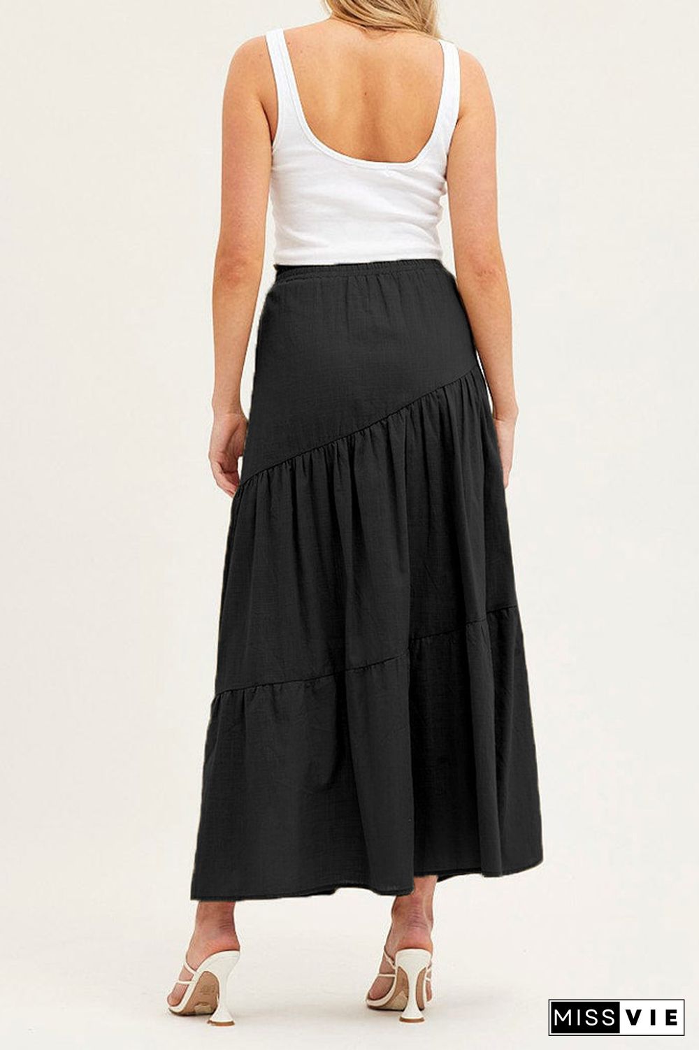 Drawstring High Waist Splicing Skirt Dress