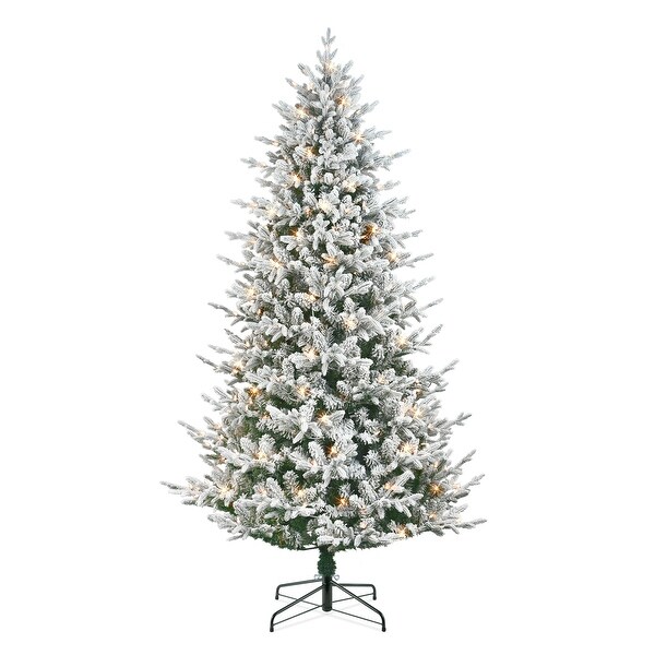 Puleo International 7.5 ft. PreLit Flocked Boulderwood Artificial Spruce Tree