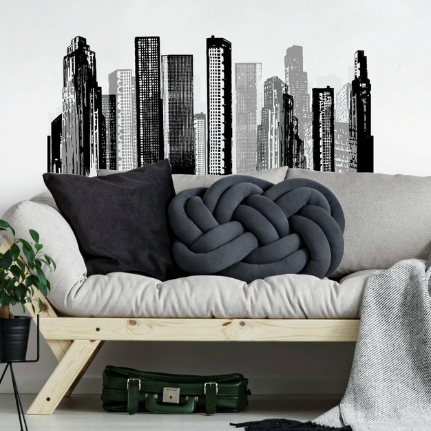 Cityscape Peel And Stick Giant Wall Decal Black Roommates