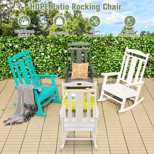 Costway Patio Rocking Chair All weather Hdpe Rocker High Back Porch White grey turquoise