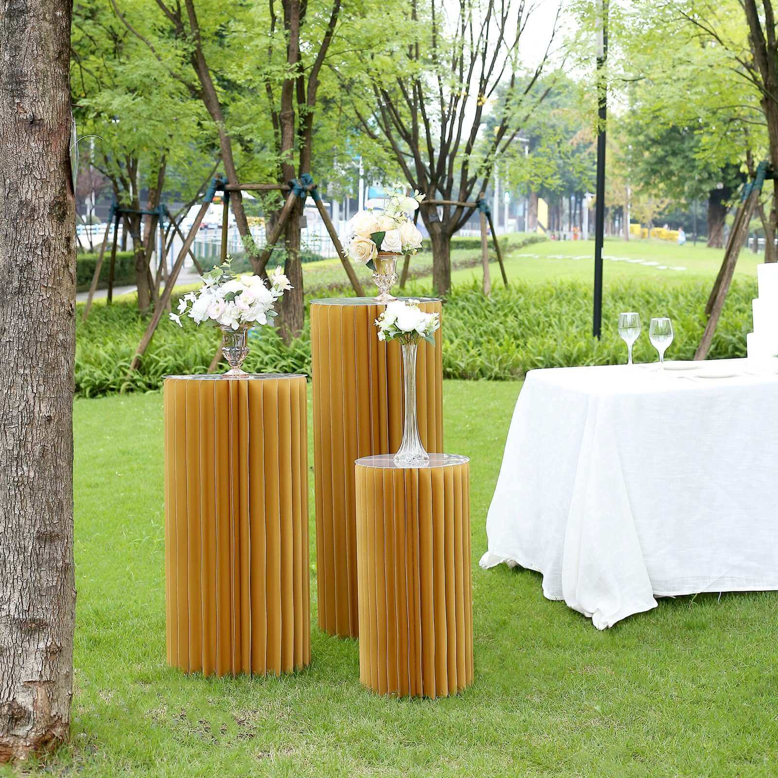 Gold Cylinder Pillar Pedestal Stand, Display Column Stand With Top Plate 24