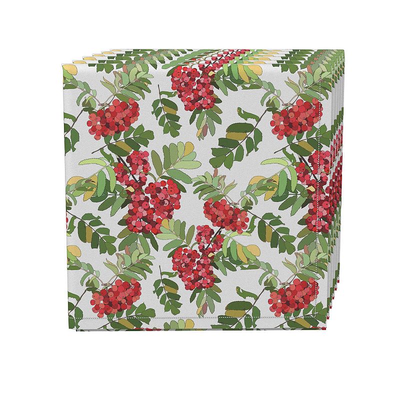 Napkin Set， 100% Polyester， Set of 4， 18x18， Decorative Red Berries