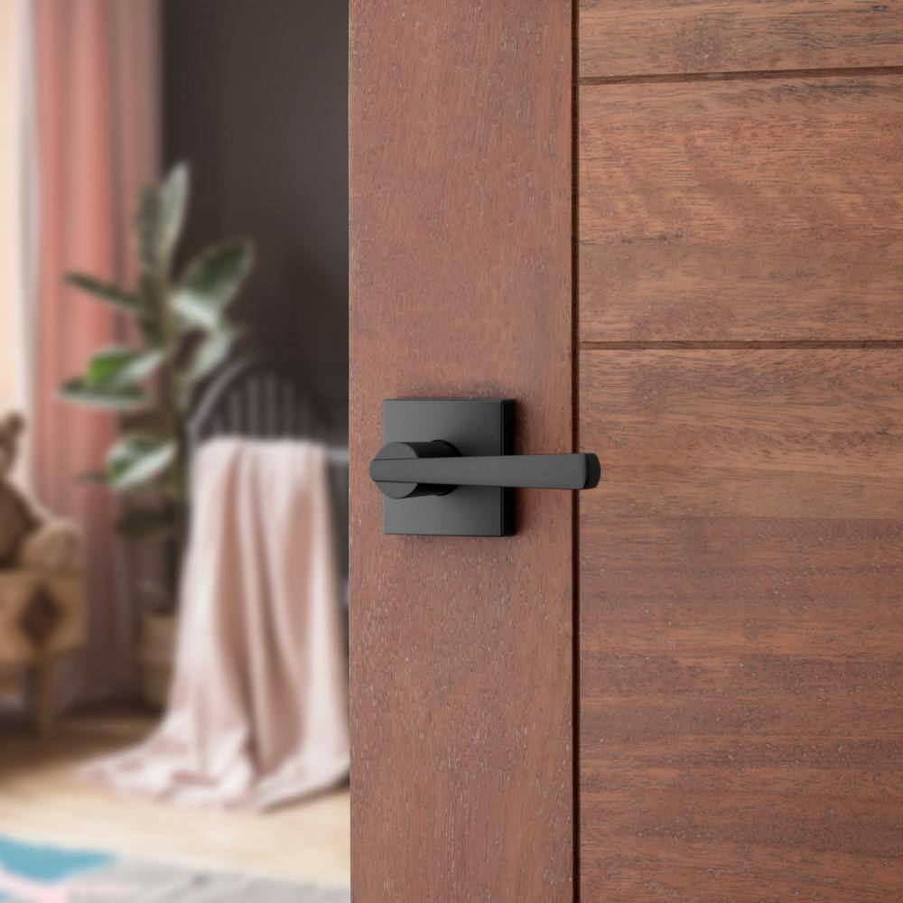 Baldwin Prestige Spyglass Matte Black HallCloset Door Lever with Microban Antimicrobial Technology 352SPLSQR514CP6