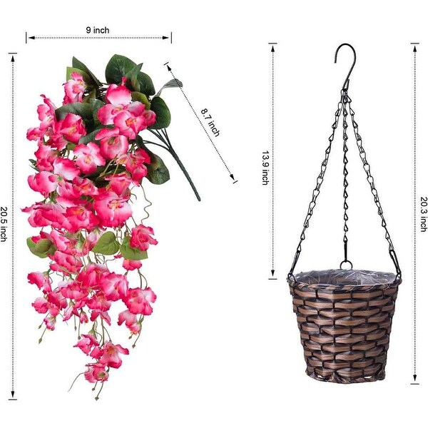 Artificial Faux Hanging Flowers Plants Baskets for Spring Outdoor Outside Decoration，Fake White Silk Long Stems Vines Hibiscus