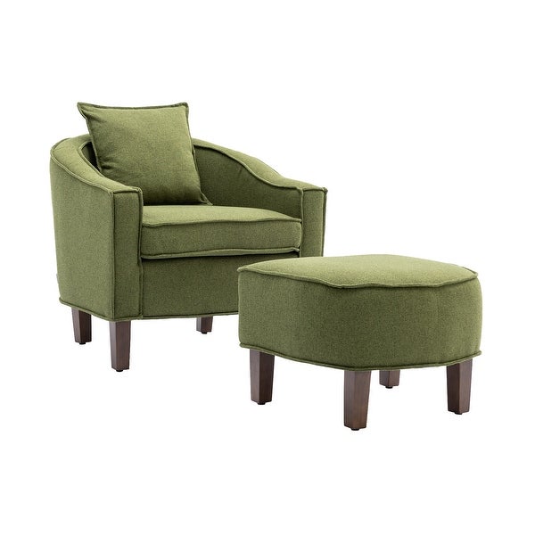 Modern Barrel Chair Mid Century Upholstered Accent Chair Round Arms Chair with Ottoman， Green