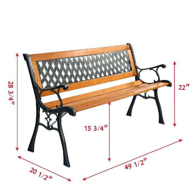 Tangkula Garden Metal Bench Porch Path Hardwood Chair For Patio Park Outdoor Deck