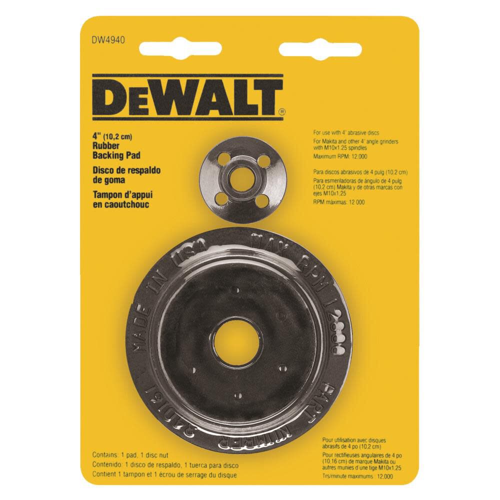 DW 4 In. Rubber Backing Pad with M10x1.25 Locking Nut DW4940 from DW