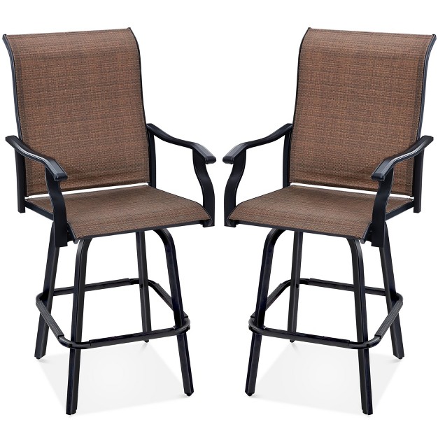 Best Choice Products Set Of 2 Outdoor Swivel Bar Stools Patio Barstool Chairs W 360 Rotation All weather Mesh