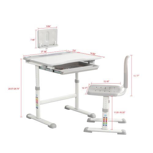 Kids Study Desk and Chair Set for 3-15 Years Old Height Adjustable Ergonomic Children Student Writing Table Workstation with 0-40A Tilt Desktop Bookstand Storage Drawer for Home School Use