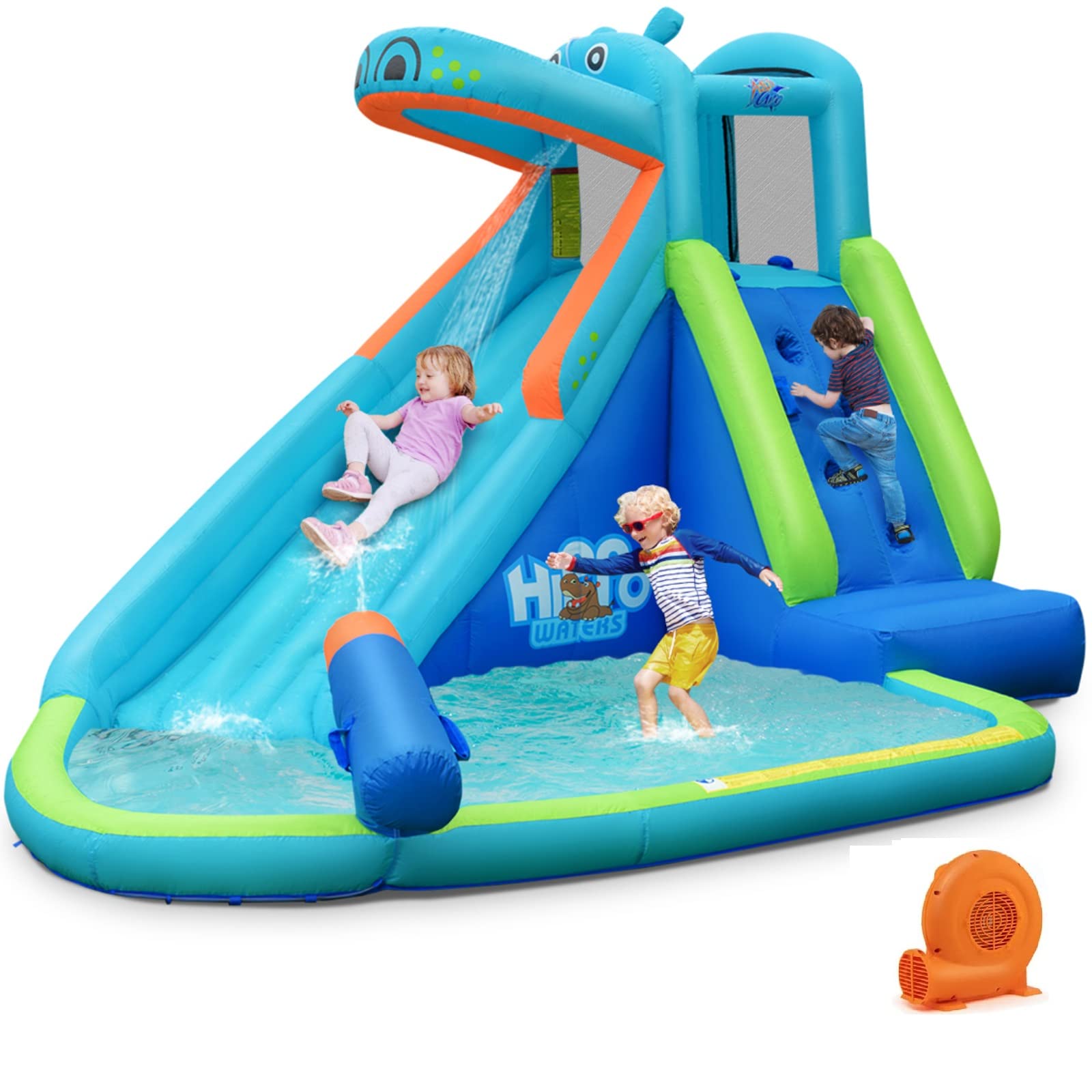 Inflatable Water Slide, Hippo Themed Bounce Hous