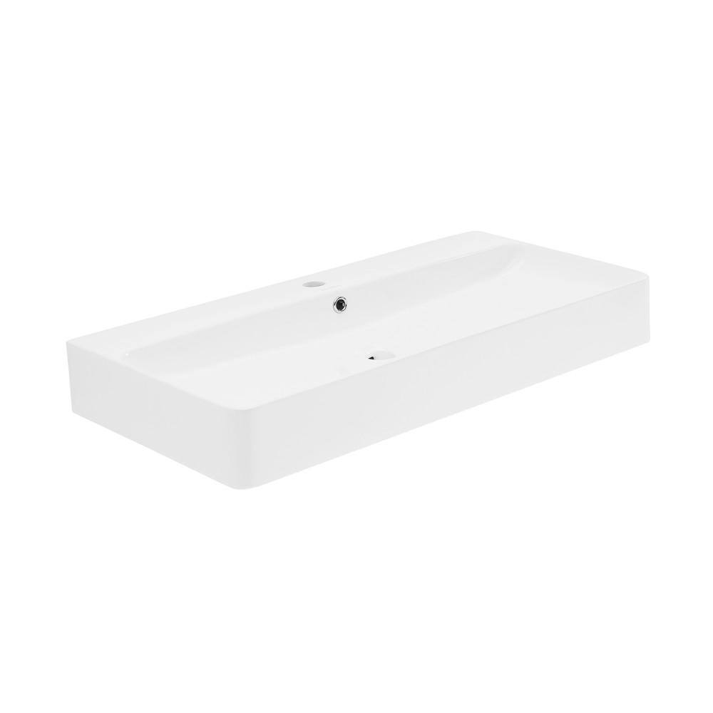 Swiss Madison Carre 36 in. Rectangle Wall Mount Bathroom Sink in Glossy White SM-WS334