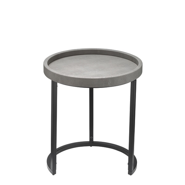 Side Table with Faux Shagreen Accent， Set of 3， Gray