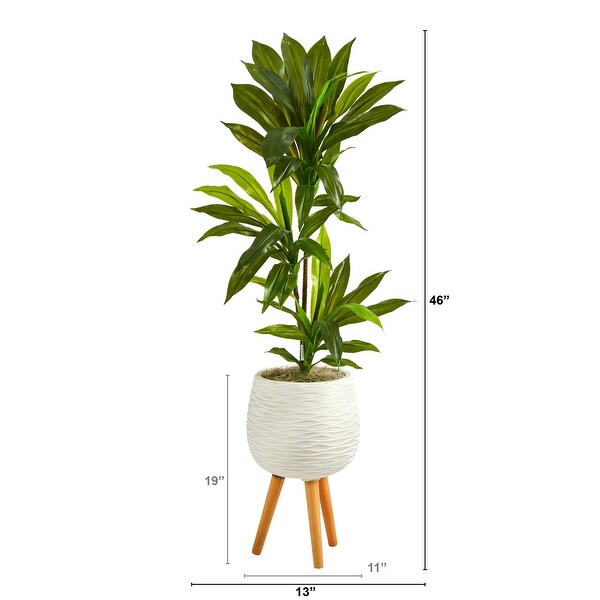 46 Dracaena Artificial Plant in White Planter with Stand (Real Touch)