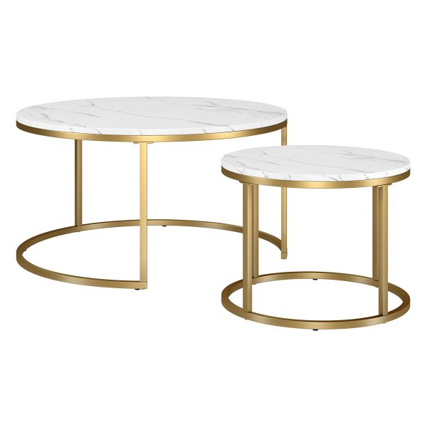 Watson Round Nested Coffee Table with Faux Marble Top in Gold