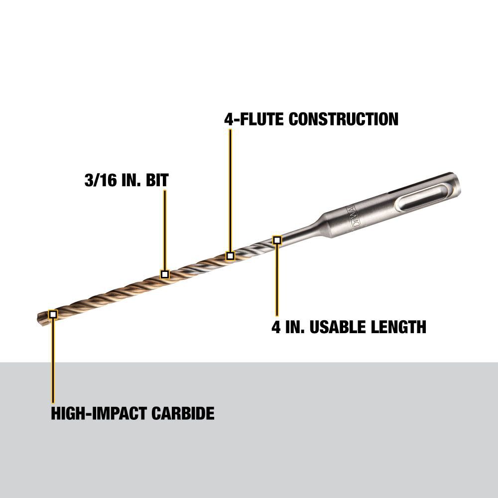 DW 3/16 in x 4 in x 6 1/2 in High Impact Carbide SDS Plus Hammer Drill Bit DW5503 from DW