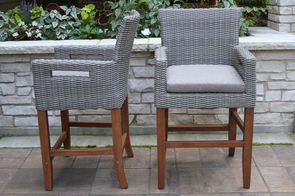 3 Piece Counter Height Sq. Composite With Light Gray Wicker Chairs Set   Tropical   Outdoor Pub And Bistro Sets   by Outdoor Interiors  Houzz