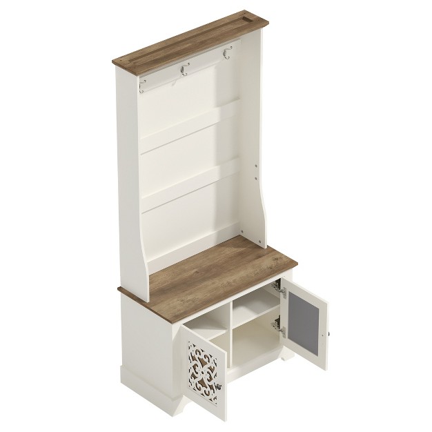 Galano Calidia Ivory With Knotty Oak Hall Tree With Bench And Shoe Storage