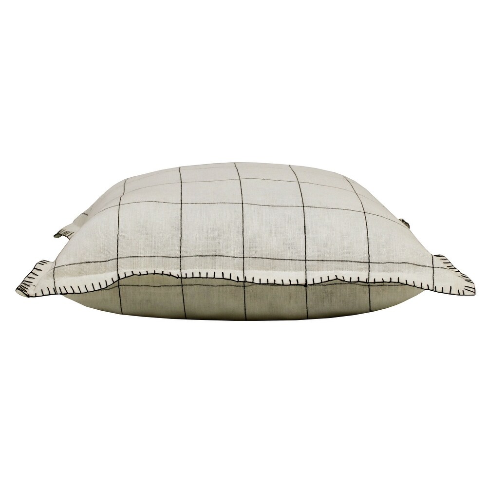 Sevita Hand Woven Ivory/Black Checkered Farmhouse Linen Throw Pillow  20\