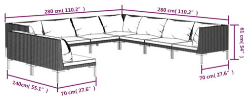 vidaXL Patio Lounge Set Outdoor Sectional Sofa 12 Piece Poly Rattan Dark Gray   Tropical   Outdoor Sofas   by vidaXL LLC  Houzz