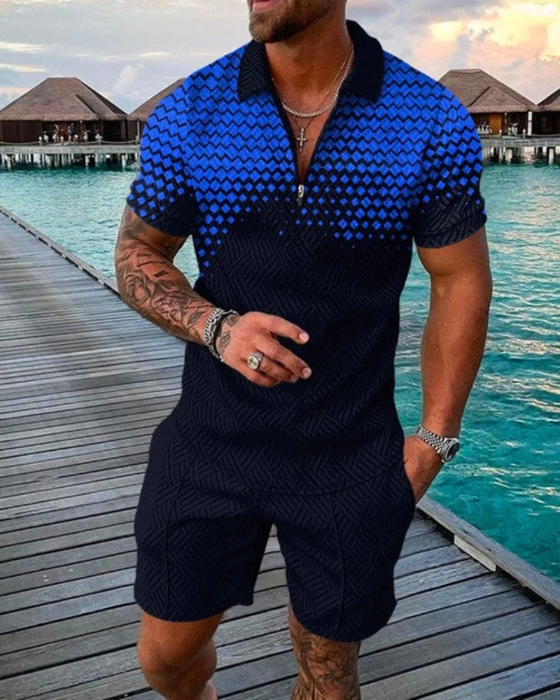 Men's casual printed polo suit