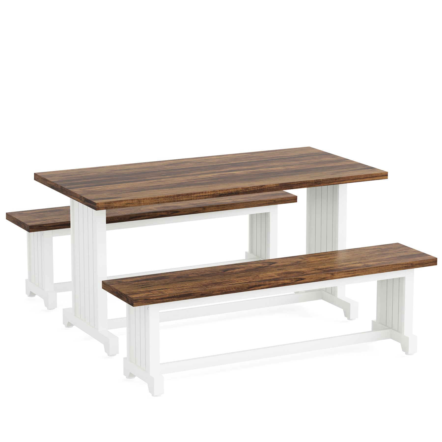 Farmhouse Dining Table Set, 47 Kitchen Table with 2 Benches