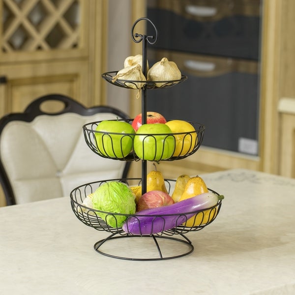 3 Tiers Wire Iron Basket Fruit Bowl， Black