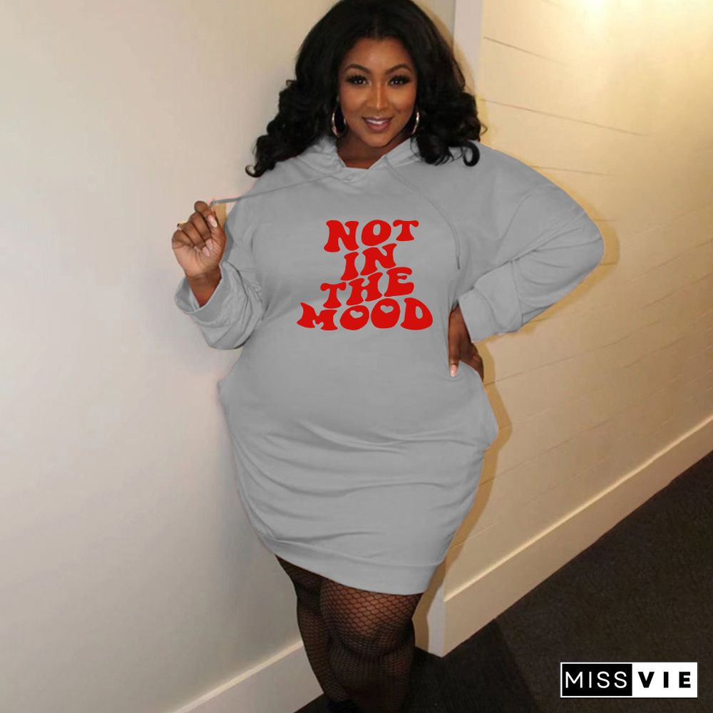 Plus Size Letter Print Hooded Sweatshirt Dresses