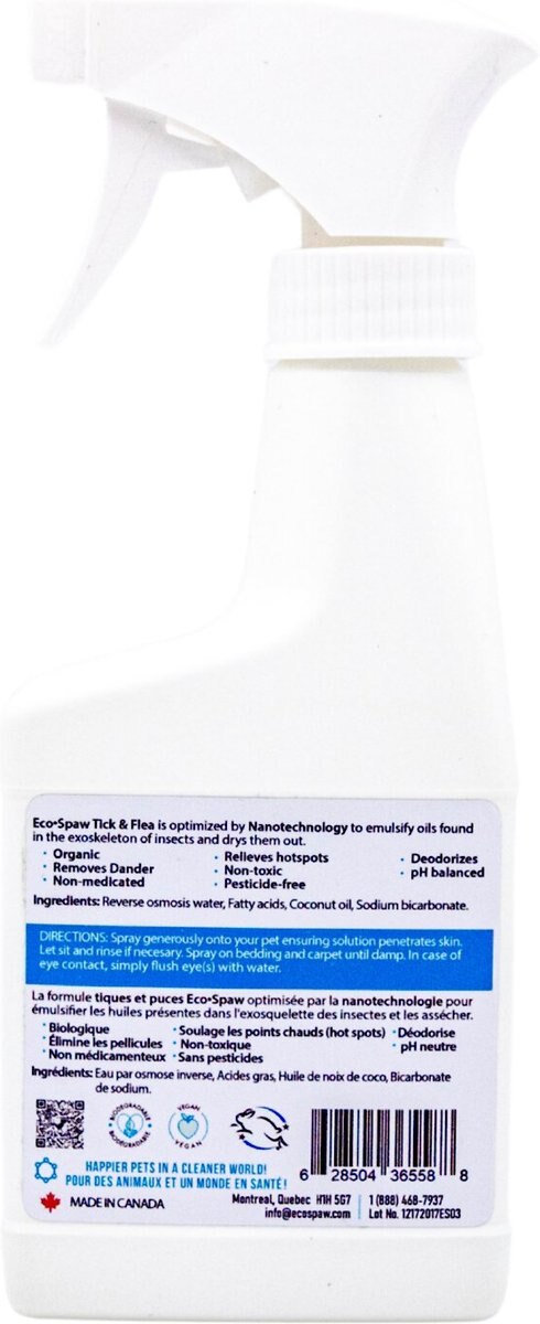 EcoSpaw Unscented Flea and Tick Dog and Cat Spray， 8-oz bottle