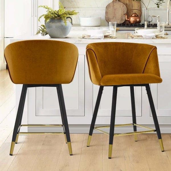 Upholstered Counter Height Swivel Bar Stools with Arm Velvet Set of 2