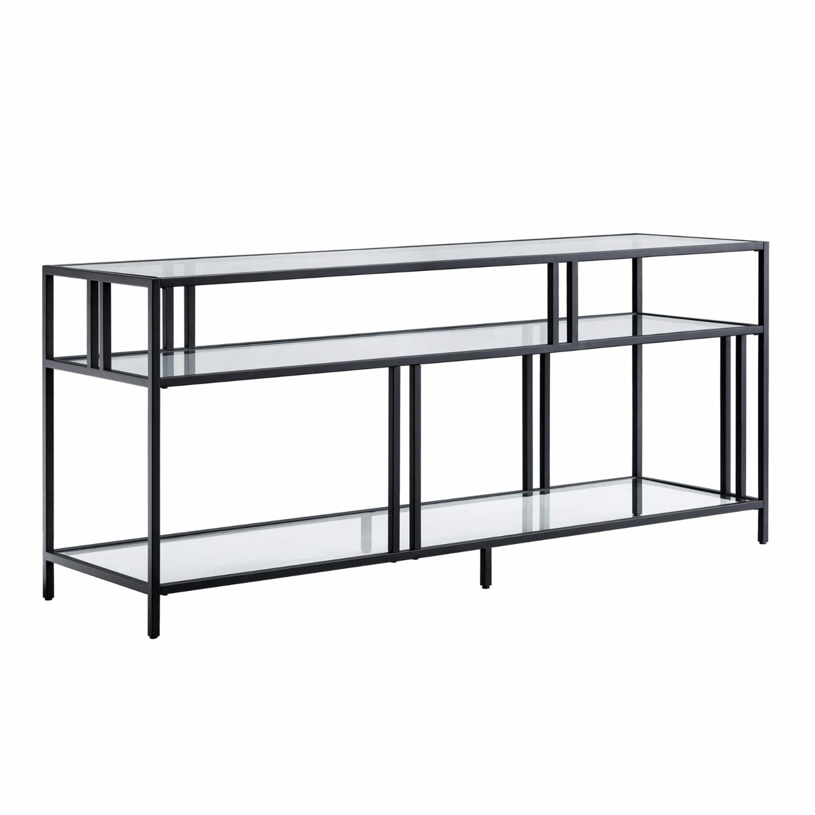 Evelyn&Zoe Industrial Metal TV Stand with Glass Shelves for TVs up to 60