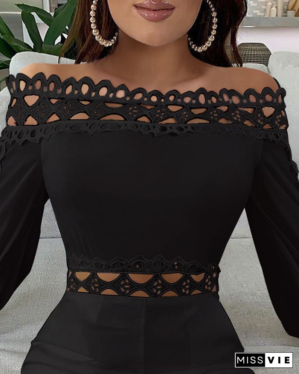 Off Shoulder Lattice Detail Hollow Out Romper