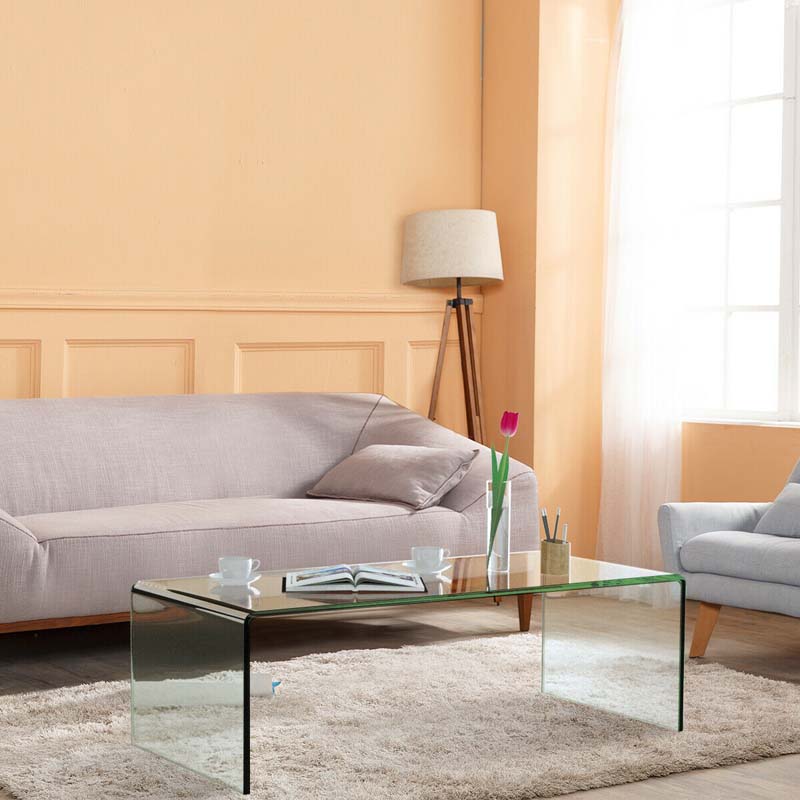 42 x 19.7 Inch Elegant Style Clear Tempered Glass Coffee Table with Non-angular Rounded Edges Design