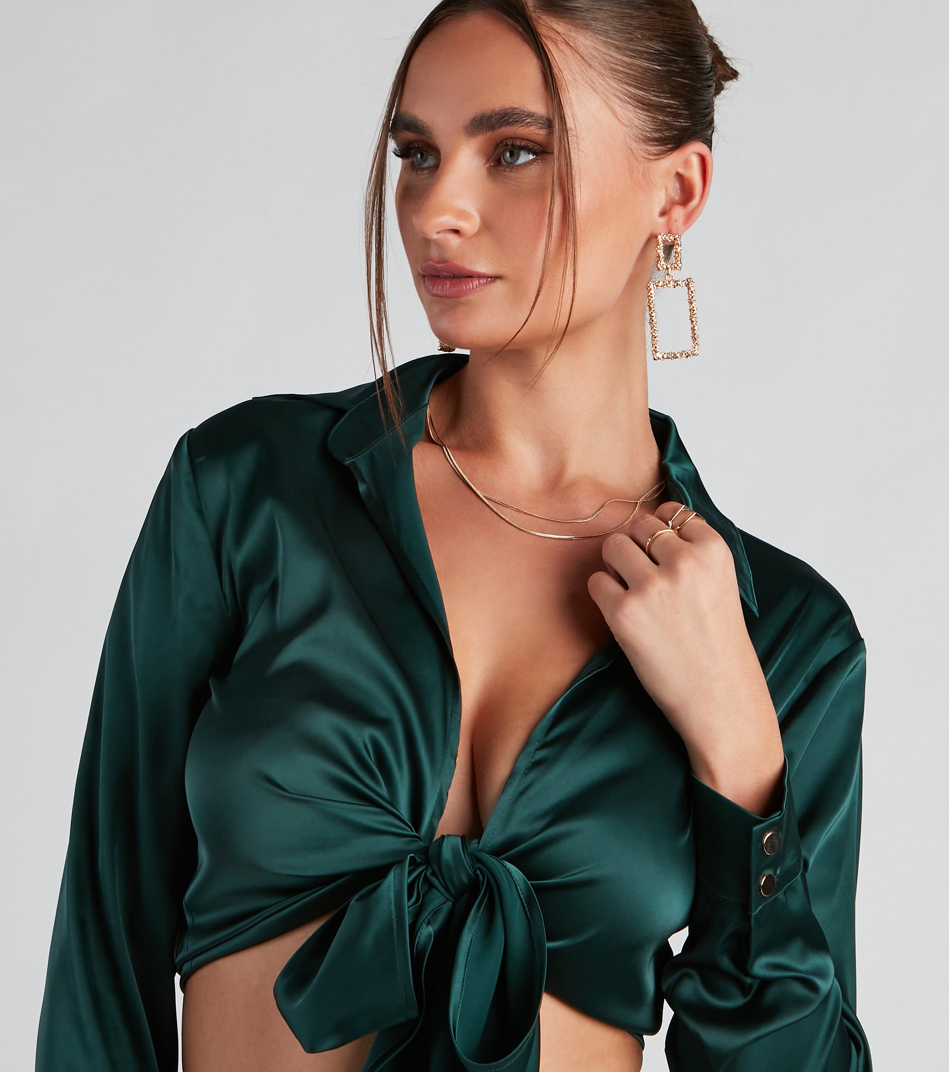 So Sleek Satin Tie-Front Blouse