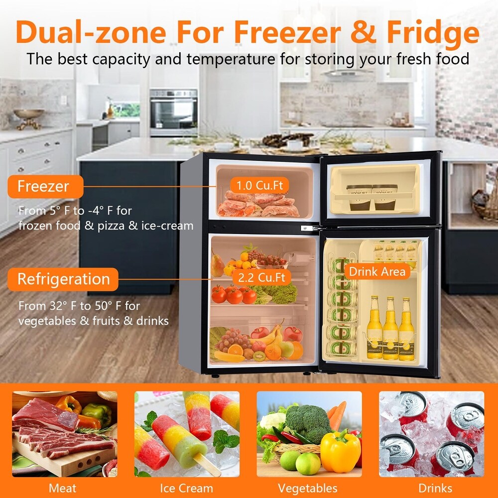 2 Door Mini Fridge Compact Refrigerator with Freezer