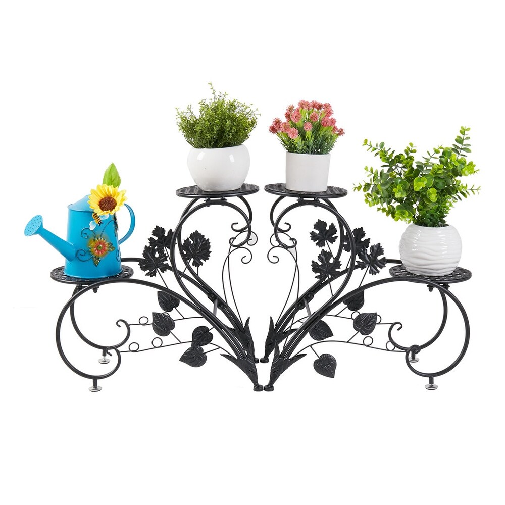 Plant Stand Heart Shaped Set of 2 Metal Flower Racks Potted Black